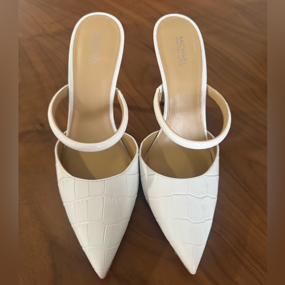 Michael Kors Cream Croc-Embossed Mules